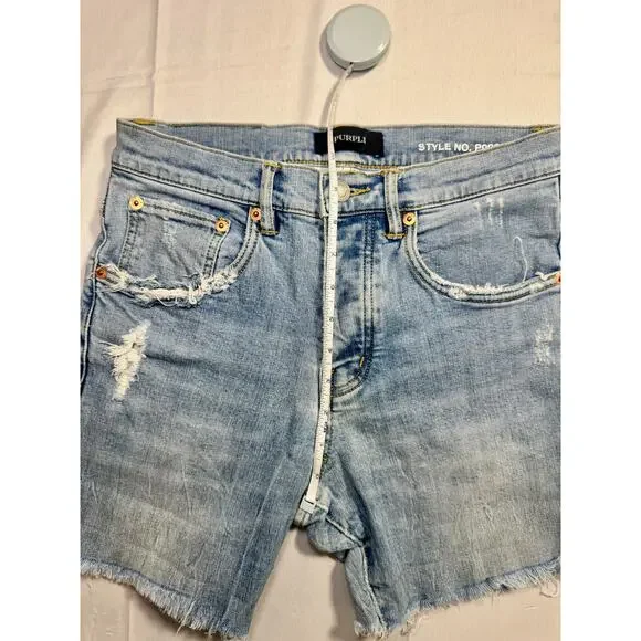 Purple Distressed Denim Shorts Light Wash Women's 29 Button Fly Y2K Streetwear - Picture 6 of 15